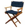 Teak folding chair blue padded fabric
